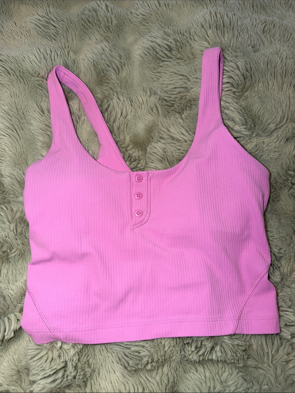 Lululemon Pink Ribbed Tank Crop Top with Button Front